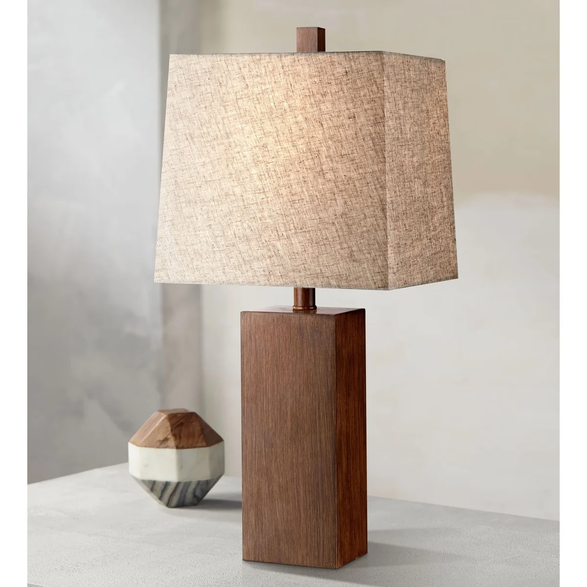 360 Lighting Modern Rustic Accent Table Lamp 23" High Faux Wood Rectangular Block Brown Tan Fabric Shade for Bedroom Living Room House Home Bedsi 1388