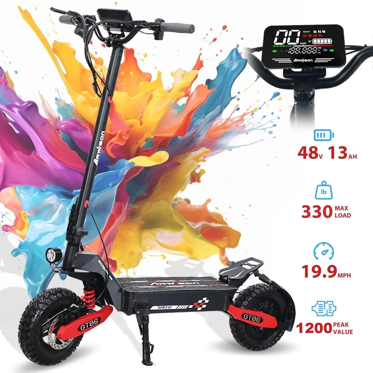 Kunyun 1200W Electric Scooter For Adults Top Speed 31MPH,40Miles Long Raneg,11'' Off-Road Tires Folding City commuting EScooter 8416