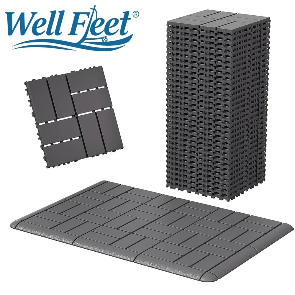 WELL FLEET 58 Pack Plastic Interlocking Deck Tiles, 12"x12" Snap Together Outdoor Patio Flooring, Waterproof All-Weather Deck Floor Tiles for Balcony, Backy 7320