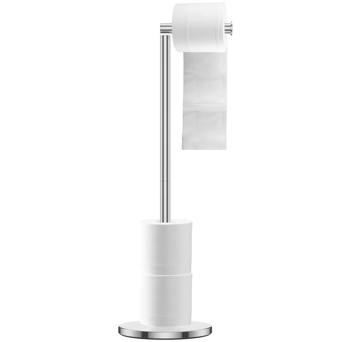 FUYGRCJ Free Standing Toilet Paper Holder Stand, Stainless Steel Toilet Paper Holder, Rustproof Tissue Roll Holder, Floor Stand Storage for Bathr 0090