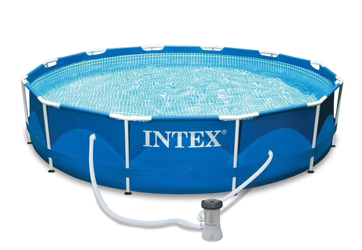 Intex 12ft x 30in Metal Frame Above Ground Round Family Swimming Pool Set & Pump 0610