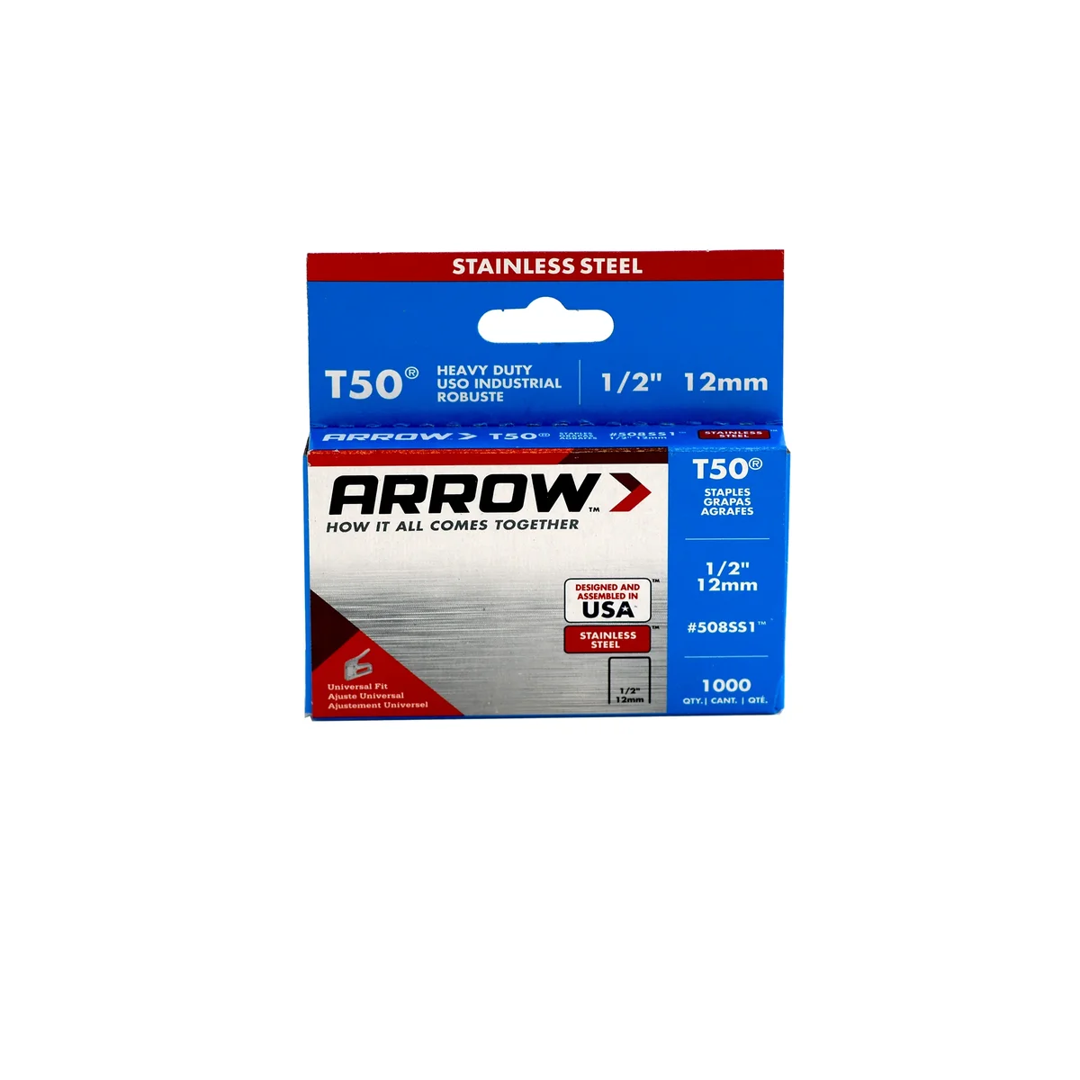Arrow T50 Stainless Steel Staples 1/2 Inch, 1000 Count - Heavy Duty, Versatile for Upholstery and Home Improvement 5259