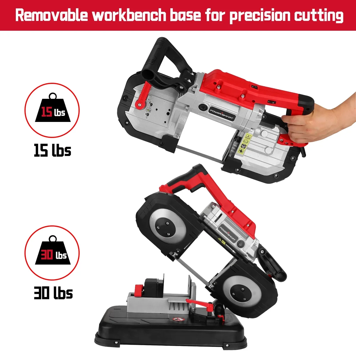 PowerSmart Electric Portable Band Saw Removable Alloy Steel Base 10 Amp Cut Precision Variable Speed 0879