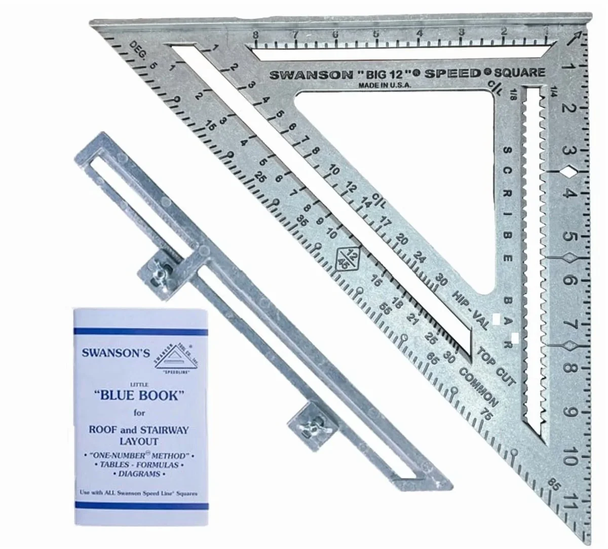 Swanson Tool Co 12" Aluminum Speed Square with Layout Bar & Blue Book, Model S0107 0592