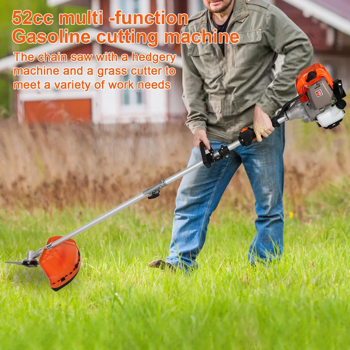 Happydeer 5 in 1 String Trimmer Chainsaw Handheld Hedge Pruner Cordless 2-Stroke Gasoline Edger Lawn Mower 52cc Gas Weed Wacker Weed Eater Grass  4641