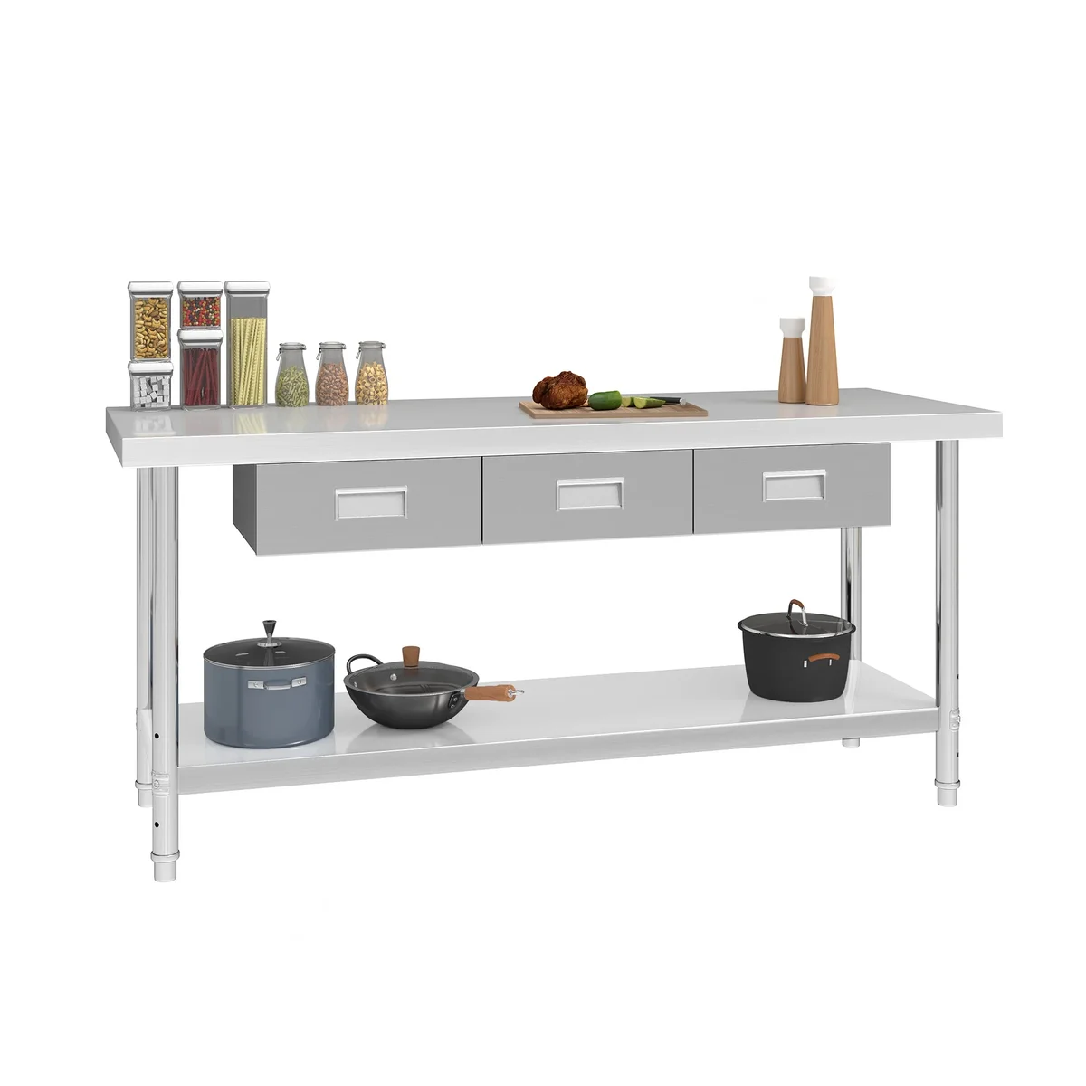 Uforic 2-Tier NSF Stainless Steel Work Table 60", 3 Drawers, Adjustable Kitchen Storage, Commercial Heavy-Duty Prep Table for Professional, Home  1515