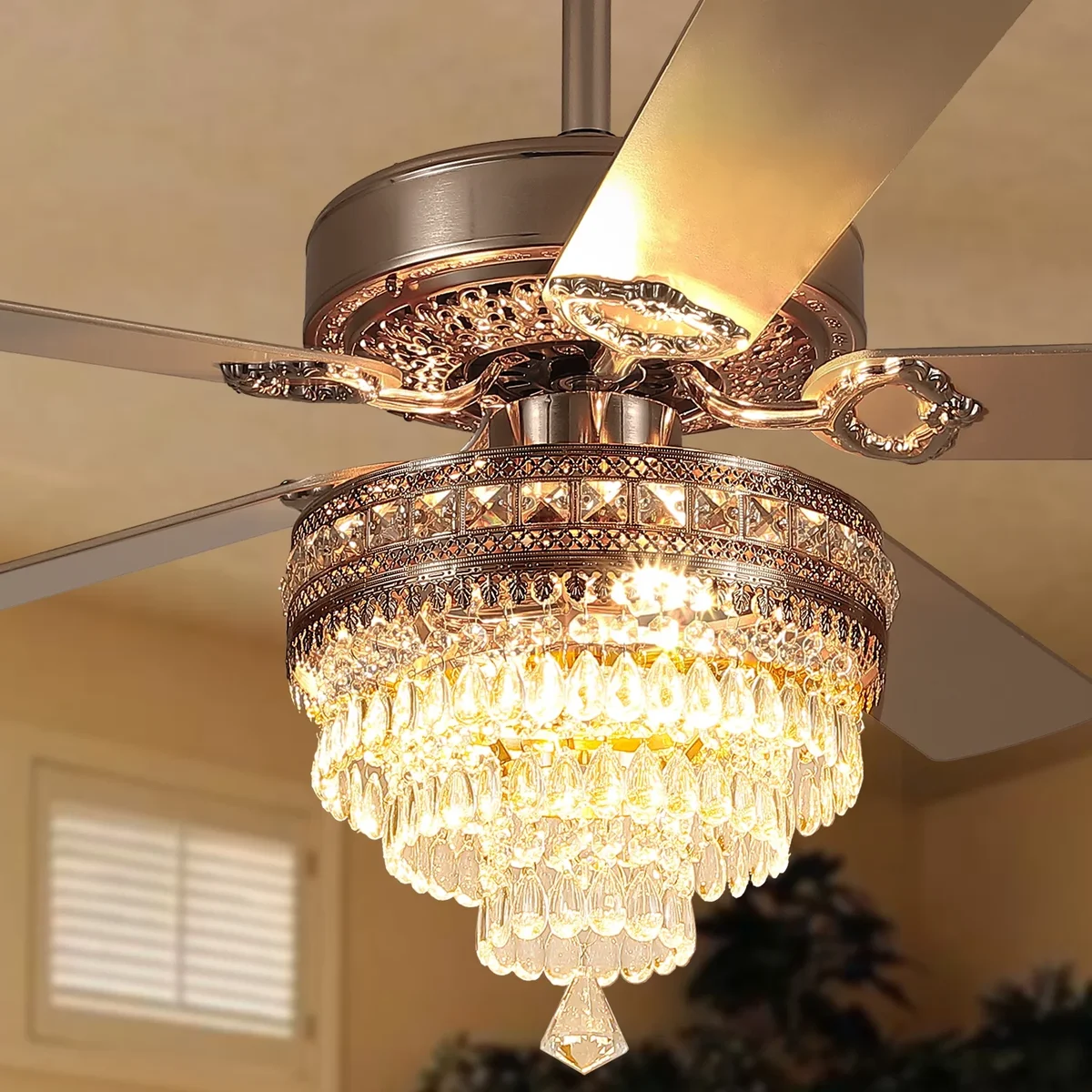 PHORUS 52in Ceiling Fan with Lights Modern Fan Light with Remote Dimmable LED Gold for Bedroom Living Room 9961