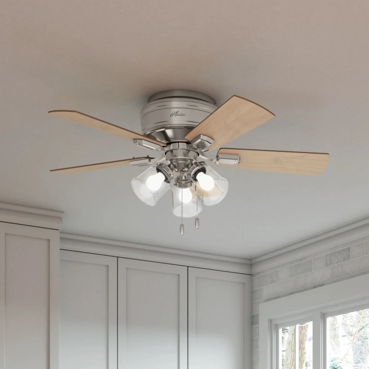 Everdaily Essentials 42 inch Indoor Ceiling Fan with LED Lights and Pull Chain - Low Profile Mount Ceiling Fan, 5 Blades, For Bedroom, Living Room, or Kitchen, 7810