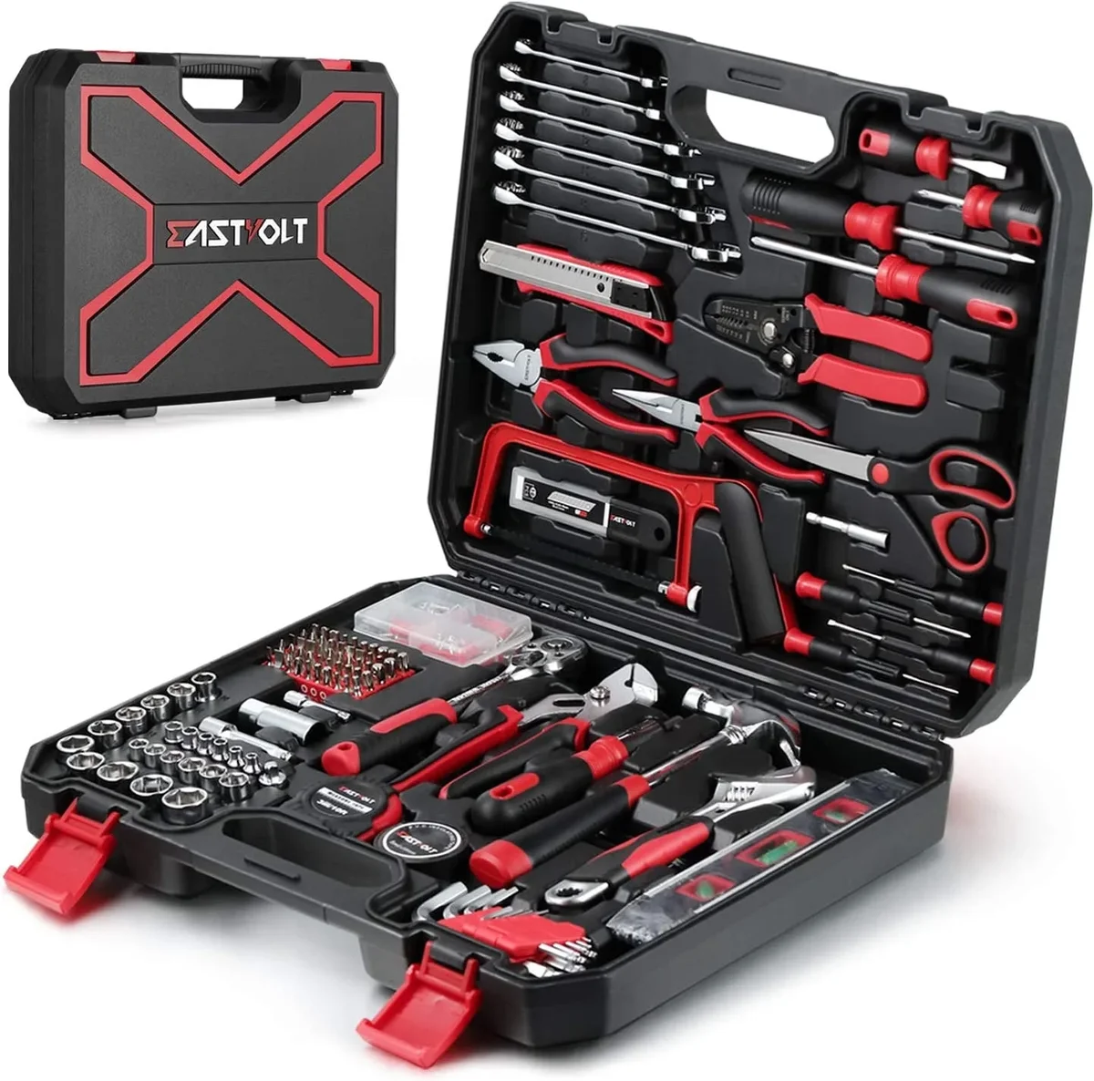 Eastvolt 218-Piece Household Tool Kit, Auto Repair Tool Set, Tool Kits for Homeowner, Plier, Screwdriver Set, Socket Kit and Toolbox Storage Case 7845
