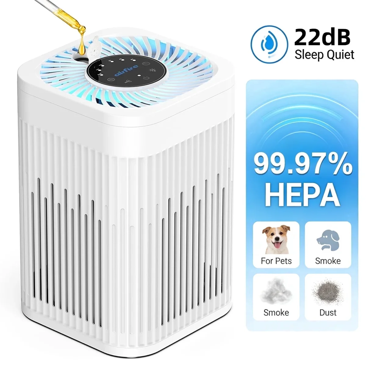 AIRFIRE Air Purifier H13 HEPA for Allergies & Pets, 975 Sq.ft, Quiet 8723