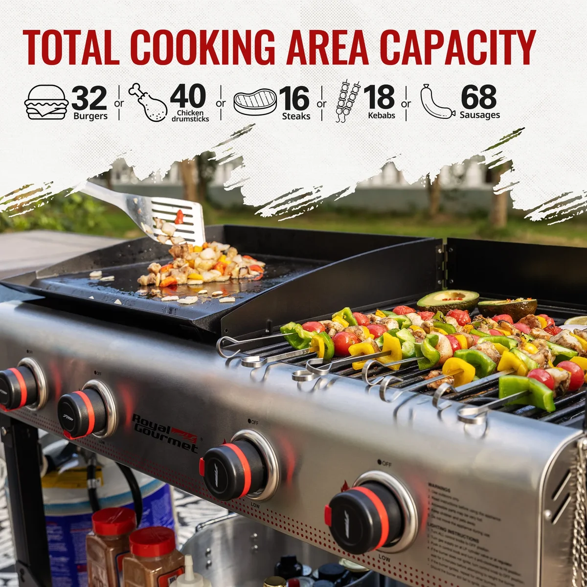 Everdaily Essentials GD403 4-Burner Portable Flat Top Gas Grill and Griddle Combo Grill with Folding Legs Ref. 3149