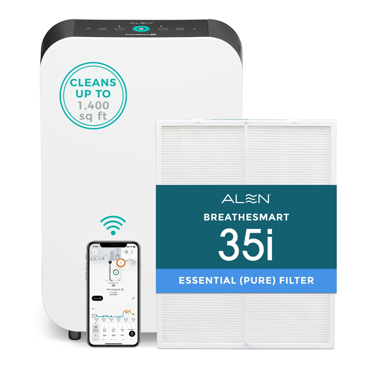 Alen BreatheSmart 35i with Pure Filter delivers powerful air purification for small to medium spaces, combining advanced features with a compact, 7028