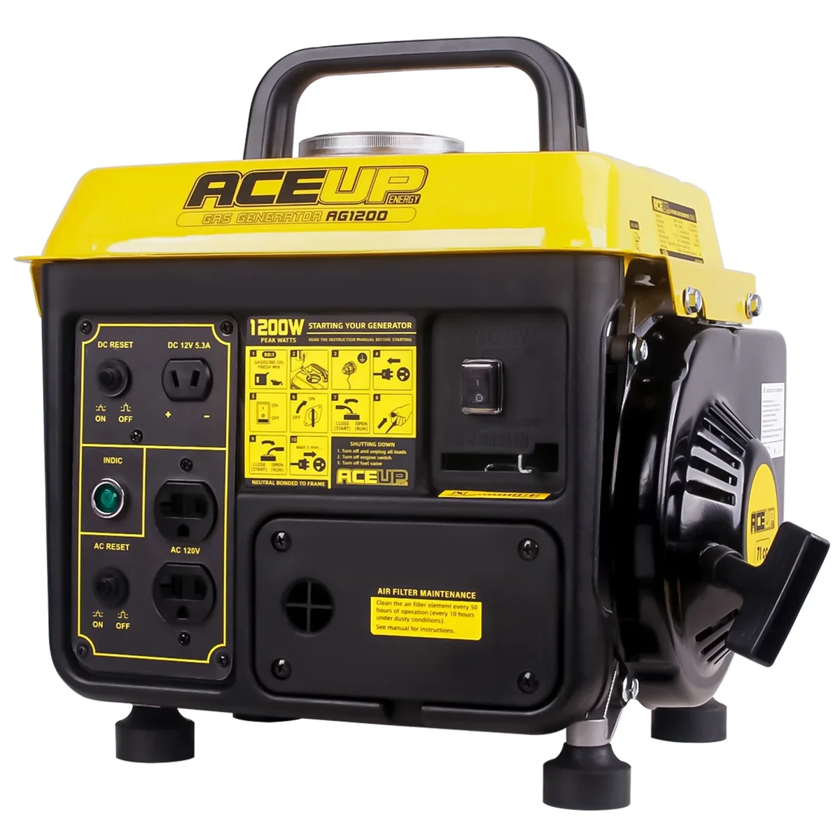 Aceup Energy 1200W Gas Powered Generator, Small Portable Low Noise for RV, Camping, 1200W Peak, 900W Rated 7605