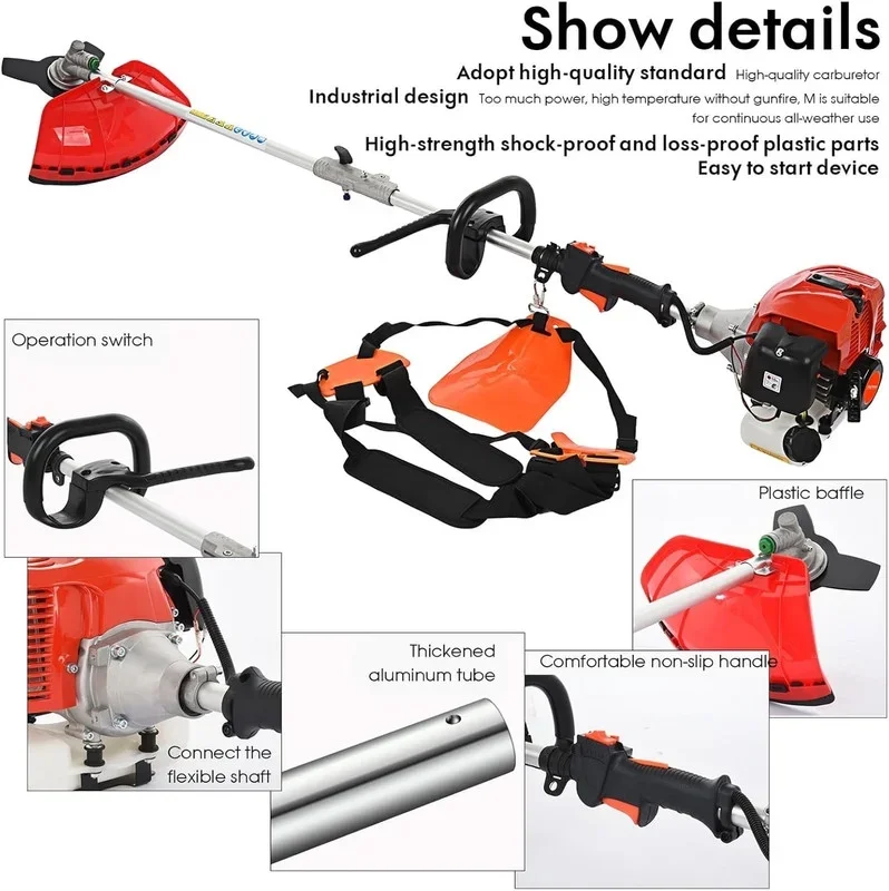 WETS 5 in 1 Multifunctional Weed Eater, 52CC 2-Cycle Gas Cordless Hedge Trimmer, 2025 Upgraded Weed Eater Gas Powered, String Trimmer, Handheld Chains 8343