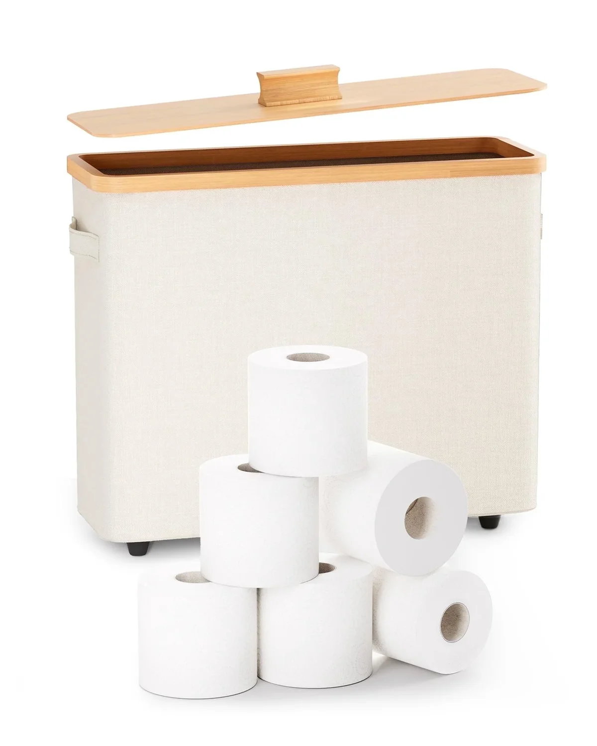 Bulado Toilet Paper Storage Stand, Toilet Paper Basket with Lid for 12-Roll Standard Toilet Paper Holder, Bamboo Toilet Paper Organizer for Bathroom wit 6955