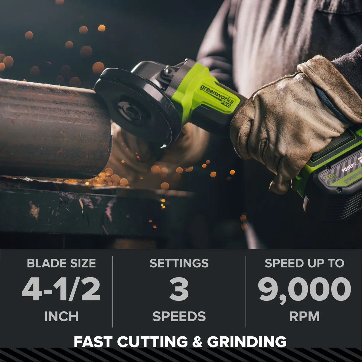 Greenworks Pro PowerAll 24V Brushless 4-1/2" Angle Grinder, Tool Only, AG590A2 8575