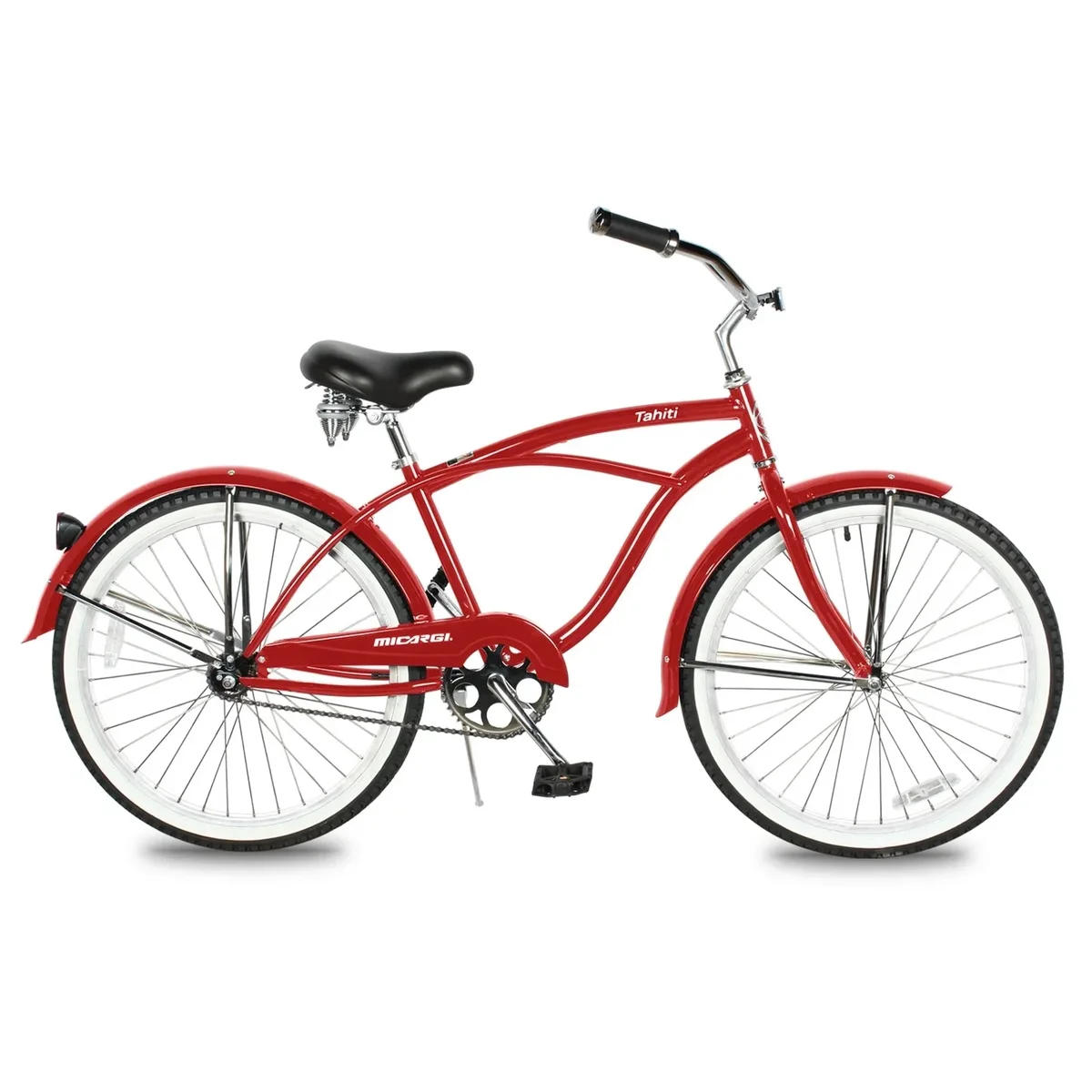 Micargi TAHITI 26" Beach Cruiser Coaster Brake Stainless Steel Spokes One Piece Crank Alloy Matte Black Rims 36H With Fenders Color: Red/ Black 7743