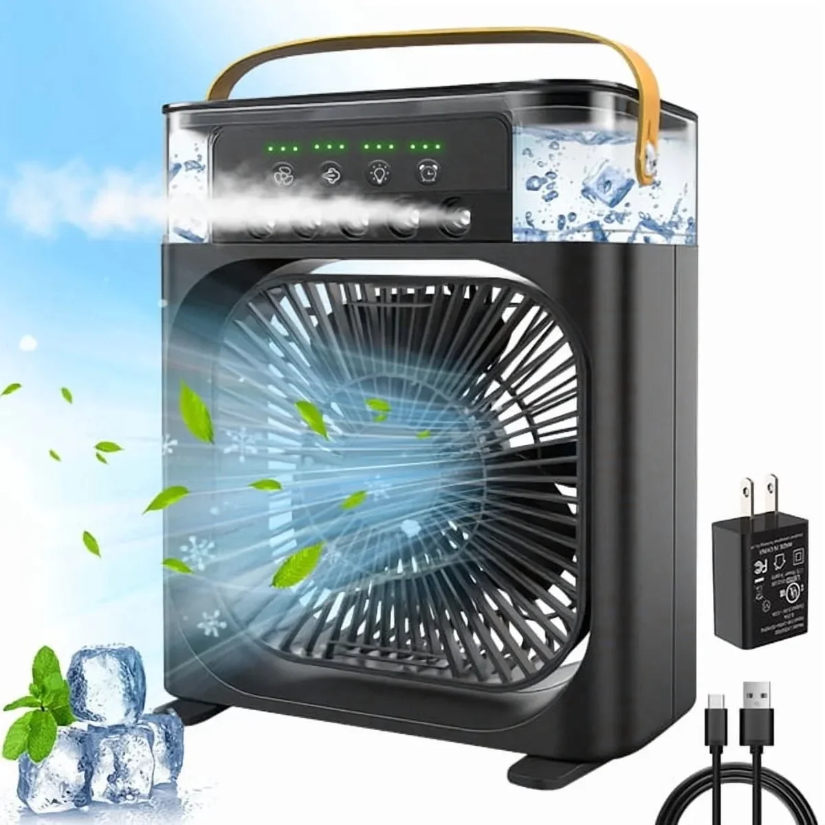 HEEYCEM 10 Inch Ice Mist Desktop Fan, Humidifying Cooling Fan Compatible with Essential Oil, Mosquito Repellent Liquid and Ice Cubes, 3 Speed Adj 8504