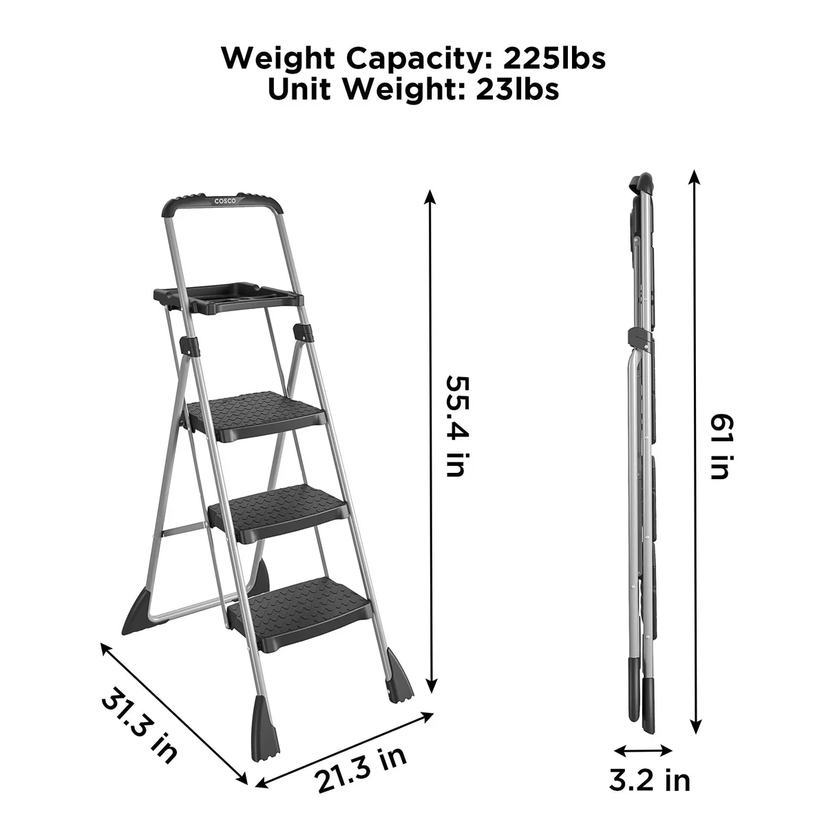 COSCO 3-Step Max Steel Work Platform, 225 lb. Weight Capacity, Black 3310