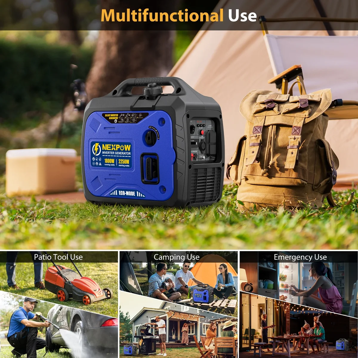NEXPOW 2250W Portable Inverter Generator, Gasoline Power Quiet Lightweight for Backup Home & Camping, Eco-Mode Feature, Parallel Capability, EPA  8059