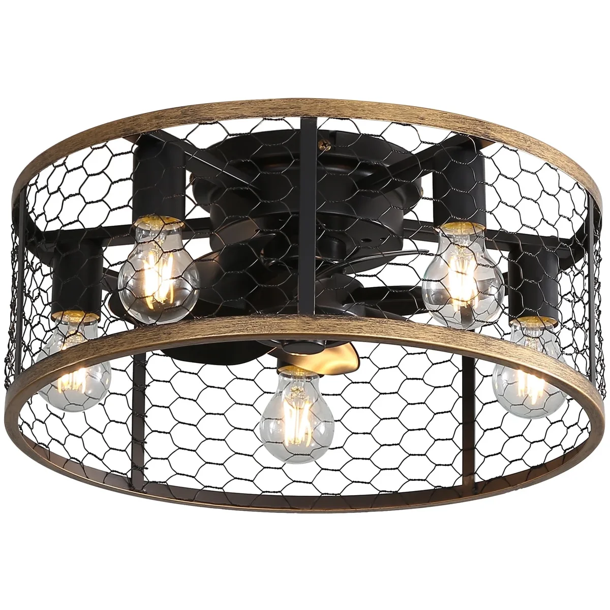 Sofucor 20" Matte Black Caged Ceiling Fan with 5-Piece Lighting Kit and Remote Control 6962