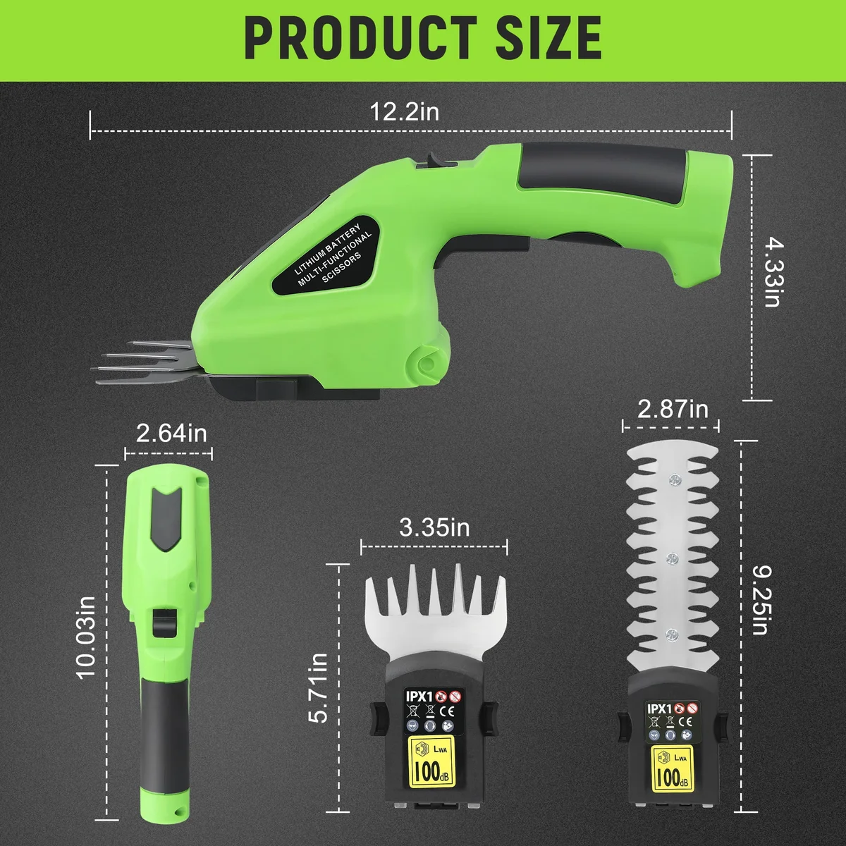 RELOIVE Hedge Trimmer Cordless,2-in-1 Cordless Grass Shears,7.2V Electric Shrub Trimmer with 2.0 Ah Battery,Green 6951