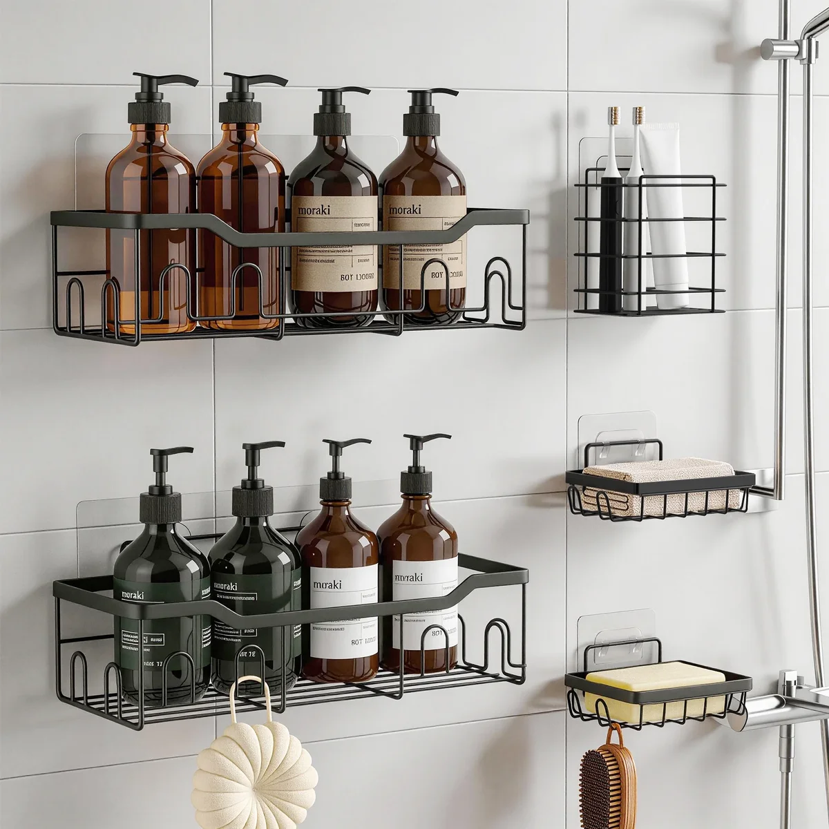 Siaomo Shower Caddy,5 Pack Adhesive Shower Shelves,Rustproof Stainless Steel Shower Organizer Storage,No Drilling Shelves for Bathroom Storage &  7661