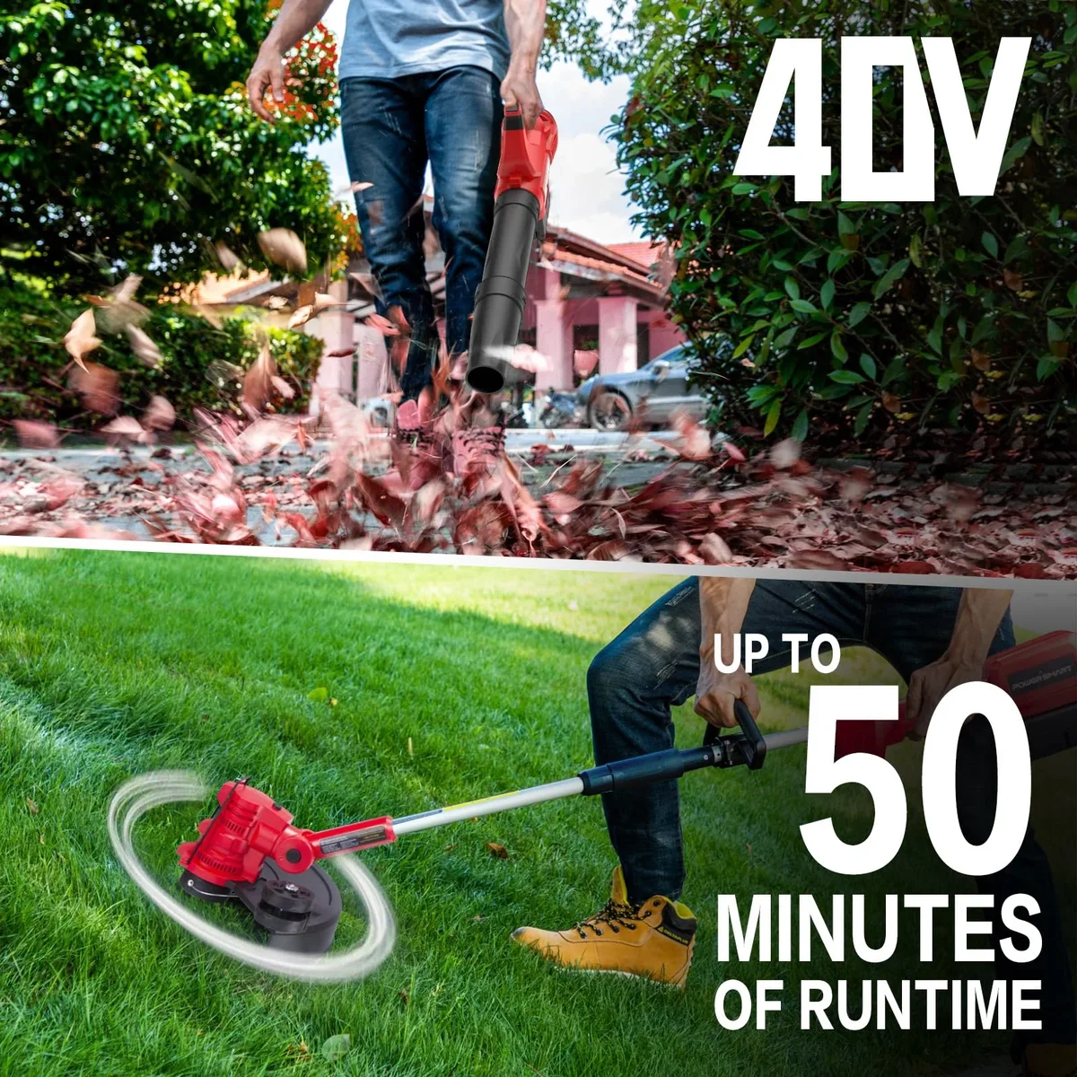 PowerSmart 40V 4.0Ah Lithium-Ion Cordless String Trimmer/Edger and Blower Combo Kit(2 Tools),7lb 1636