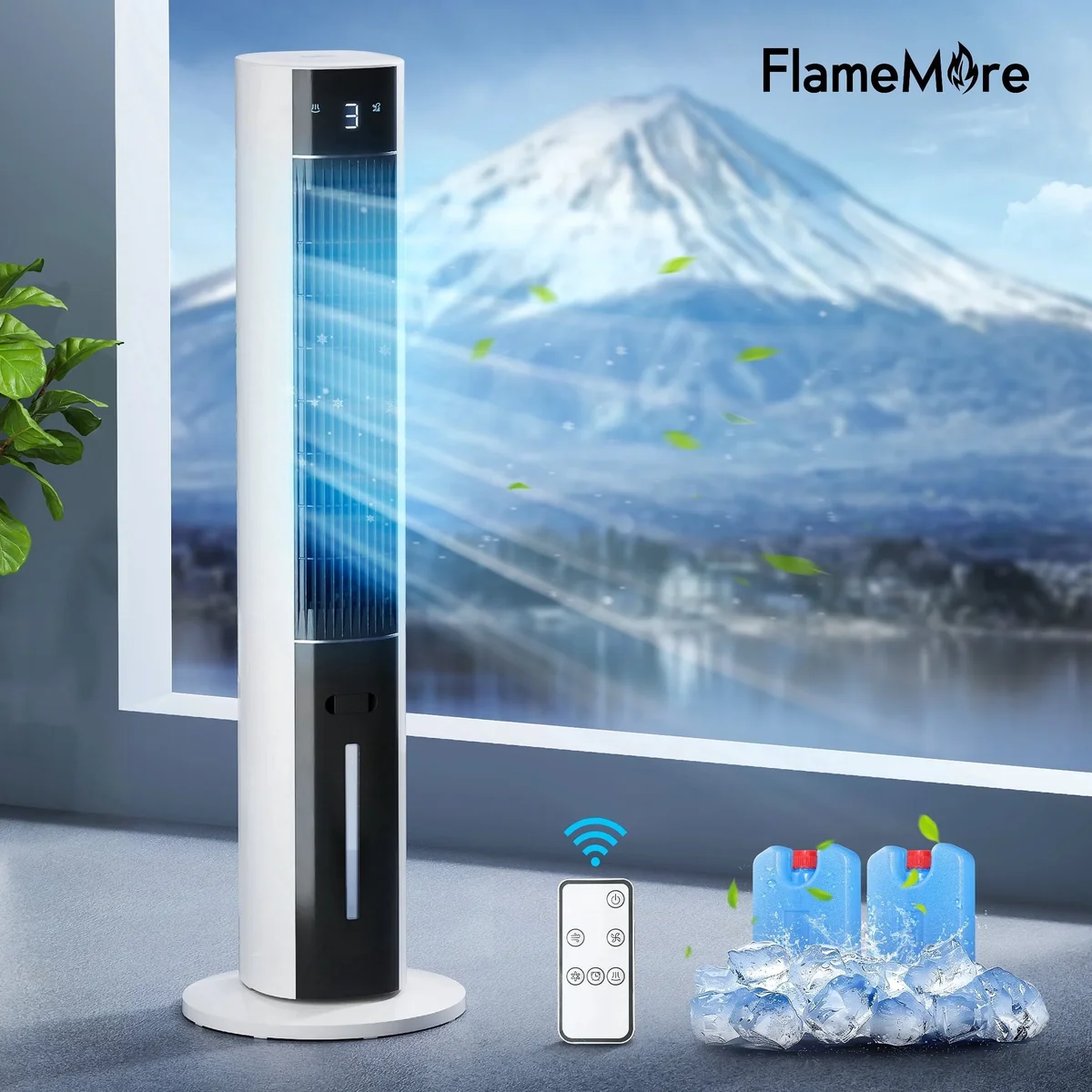 Everdaily Essentials Evaporative Air Cooler Portable Air Conditioners, 3-in-1 Oscillating Tower Cooler Fan & Humidify, White&Black 9818