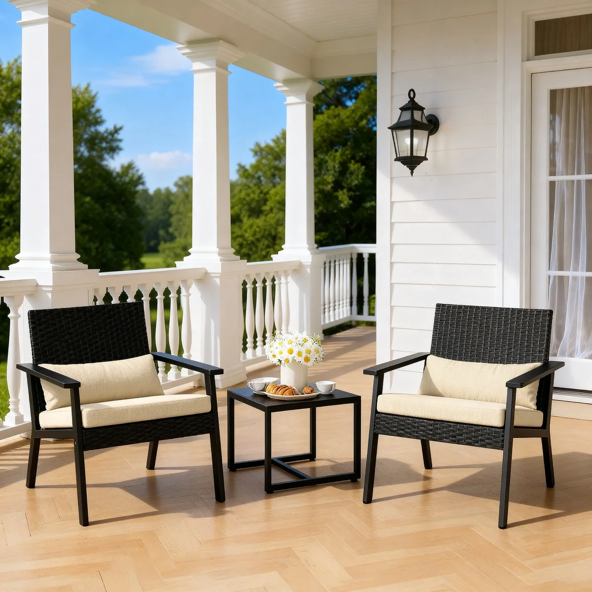 Aiho Outdoor Leisure Wicker Furnishing Pack Equipped with Clear Glass Table for Courtyard, Balcony and Entry Porch, Gray 2448