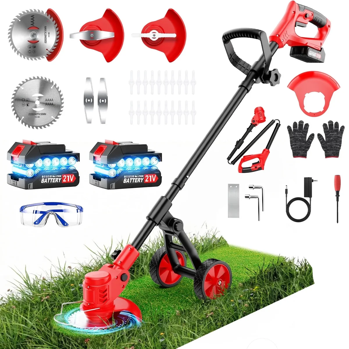 Tanbaby 6 inch Weed Eaters Cordless with Metal Wheels, 3-in-1 Battery Powered Grass Trimmer & String Trimmer/Edger Kit for Lawn Garden Pruning/Tr 1245