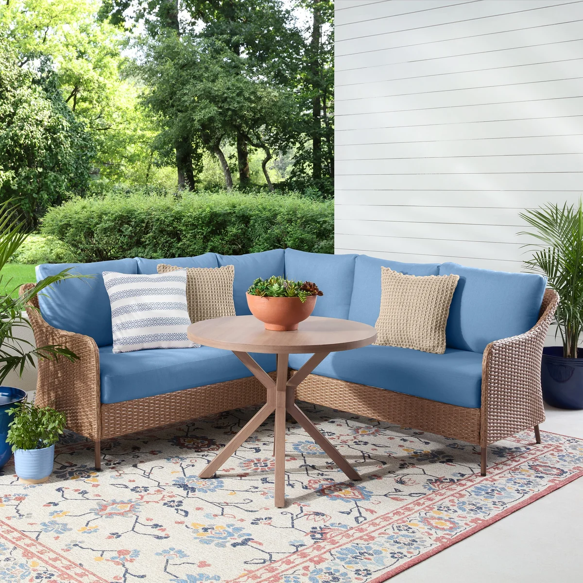 Mainstays Chelsea Outdoor Patio 4-Pieces Sectional Dining Set, Blue 9213