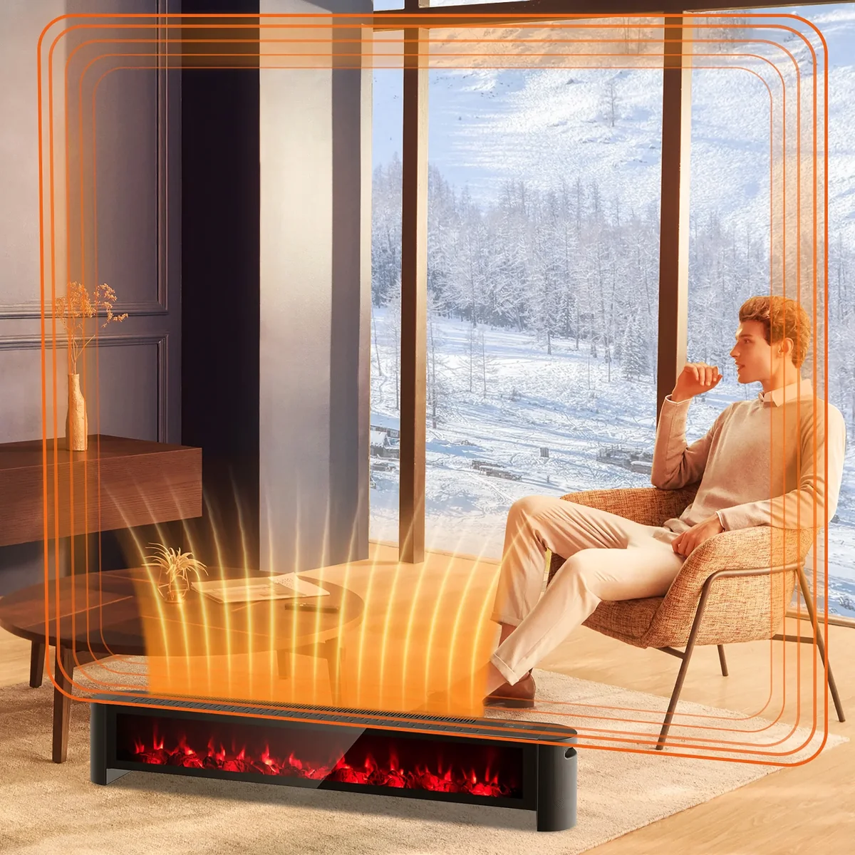 Everdaily Essentials 1400W Electric Baseboard Heater Convection Space Heater with Realistic 3D Flame Ref. 7264