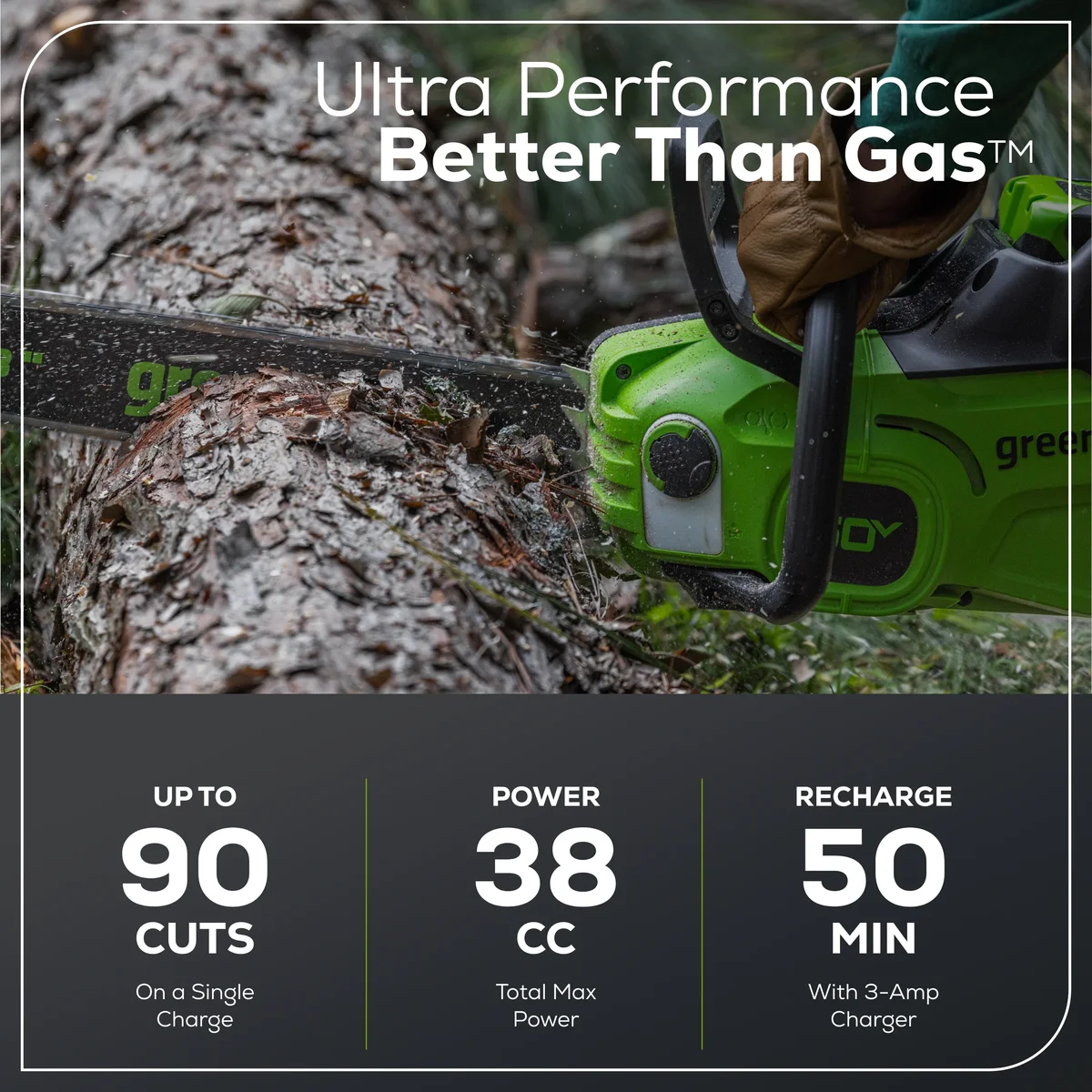 Greenworks 60V 16" 1.5kW Brushless Chainsaw with 2.5 Ah Battery & 3 Amp Charger 2028602 5656