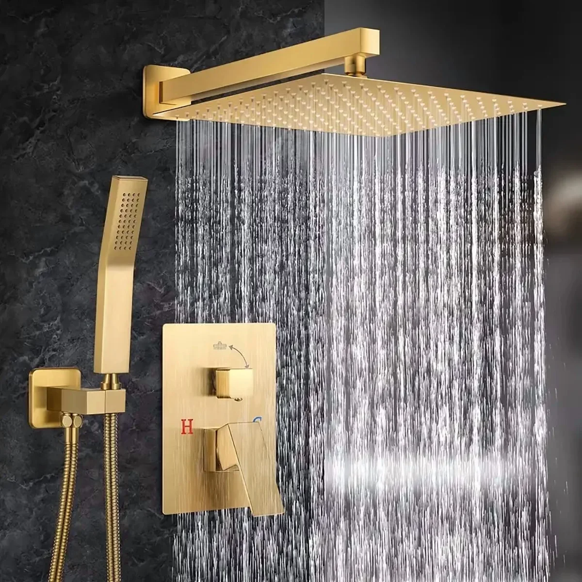 Senlesen Brushed Gold Shower Faucet Set with Valve 8 inch Rain Shower Head Combo System 1249