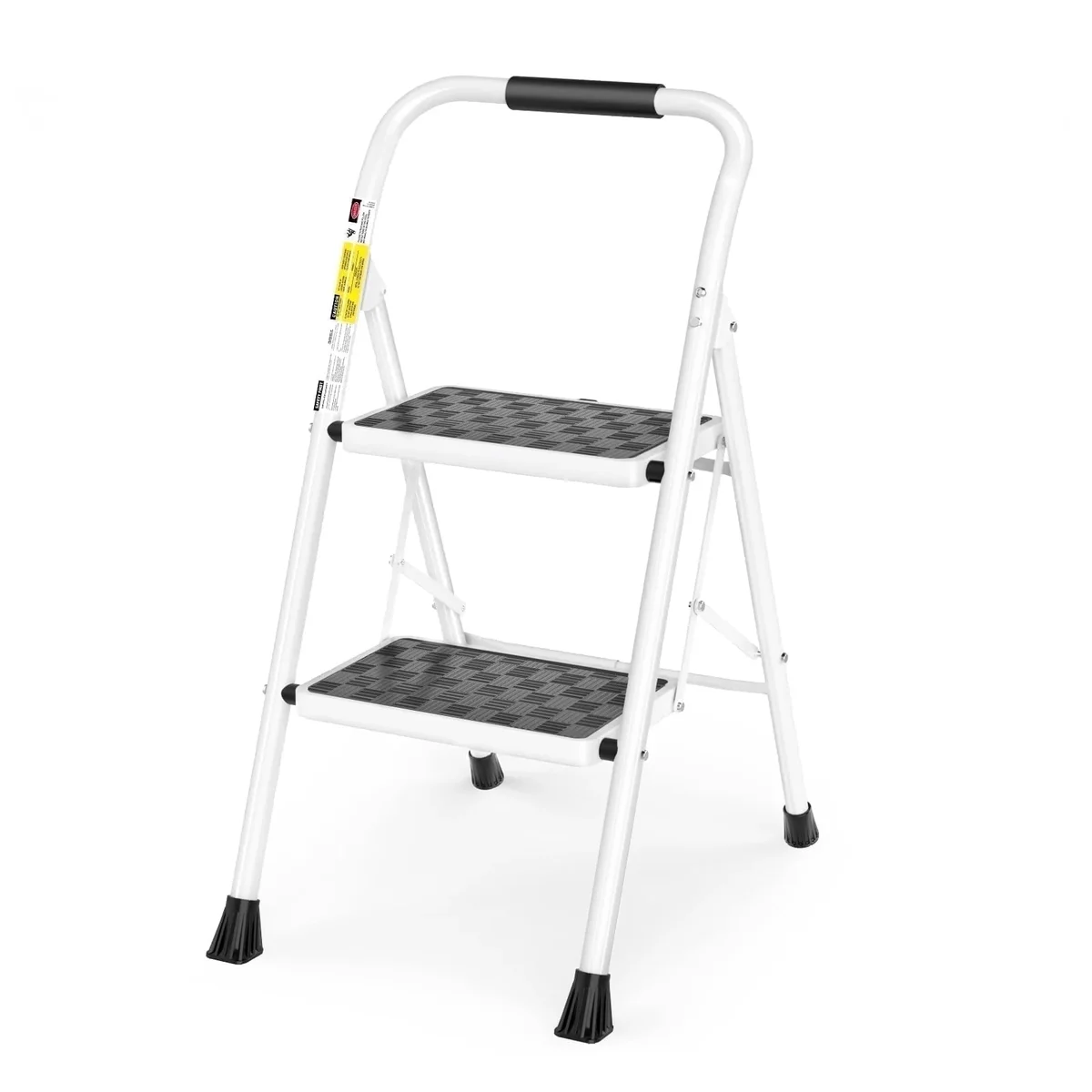HBTower Folding 2 Step Ladder, Step Stool for Adults,  Folding Step Stool with Cushioned Handle, Wide Pedal, 330Lbs Load Heavy Duty, White 7100