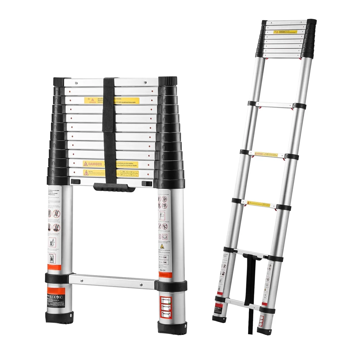 BENTISM 12.5 FT Telescoping Ladder, Aluminum Collapsible Ladder with One-Button Retraction,375 LB Capacity,ANSI Certified | Portable for Home, RV 8067