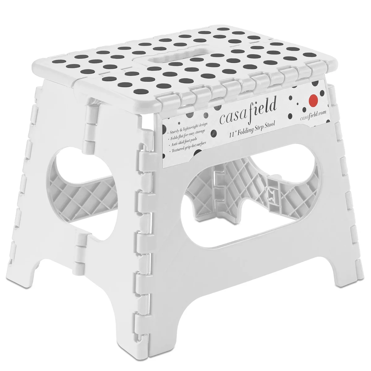 Casafield 11" Folding Step Stool with Handle - White, Collapsible Foot Stool for Adults 2282