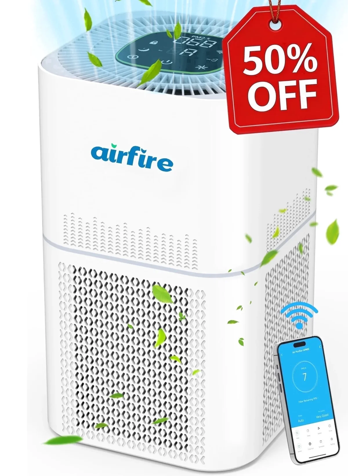 Airfire Air Purifier for Large Rooms up to 2250 Sq. Ft, Smart WiFi Air Purifier with H13 True HEPA Filter, Ideal for Smoke, Dust, Pets & Allergie 2727