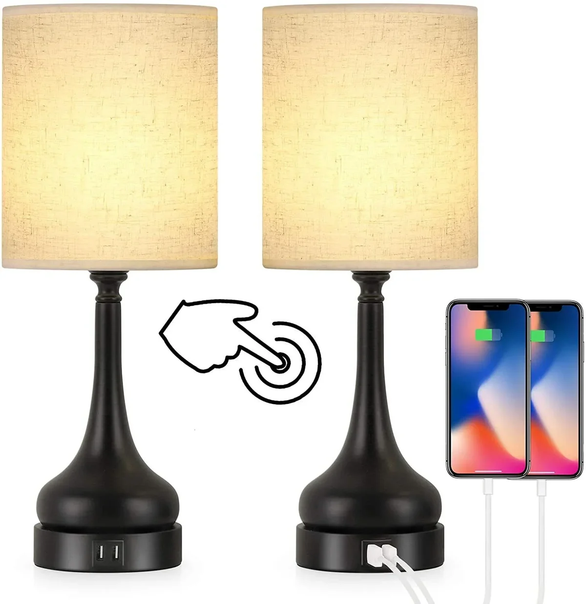 OLOV 2 Pack Touch Lamps for Bedroom with Dual USB Ports- Bedside Lamps with USB Port 3290