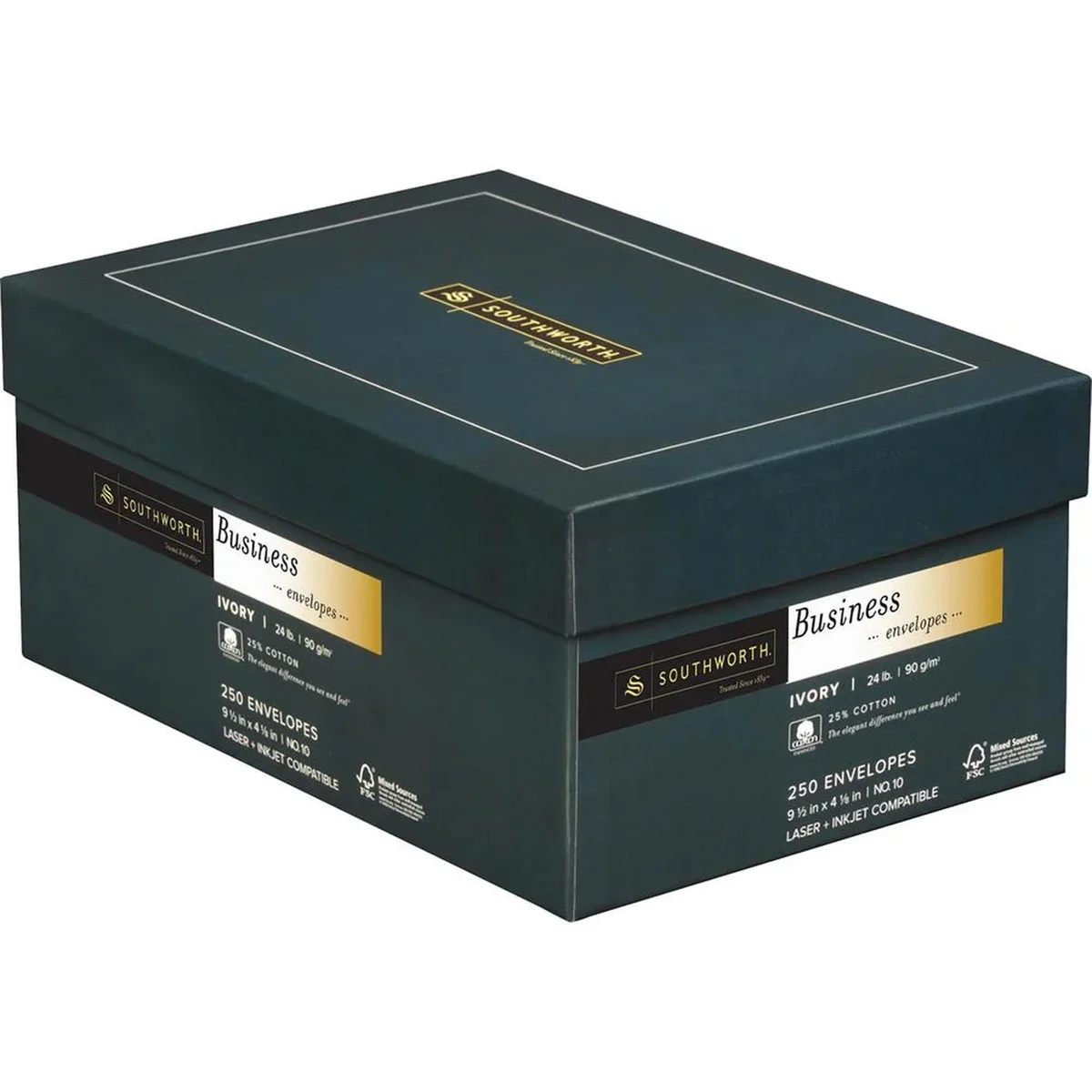 Southworth Cotton No. 10 Business Envelopes - Business- 4 1by8"W x 9 1by2" L- 24 lb - Gummed - Cotton Fiber - Ivory 3279