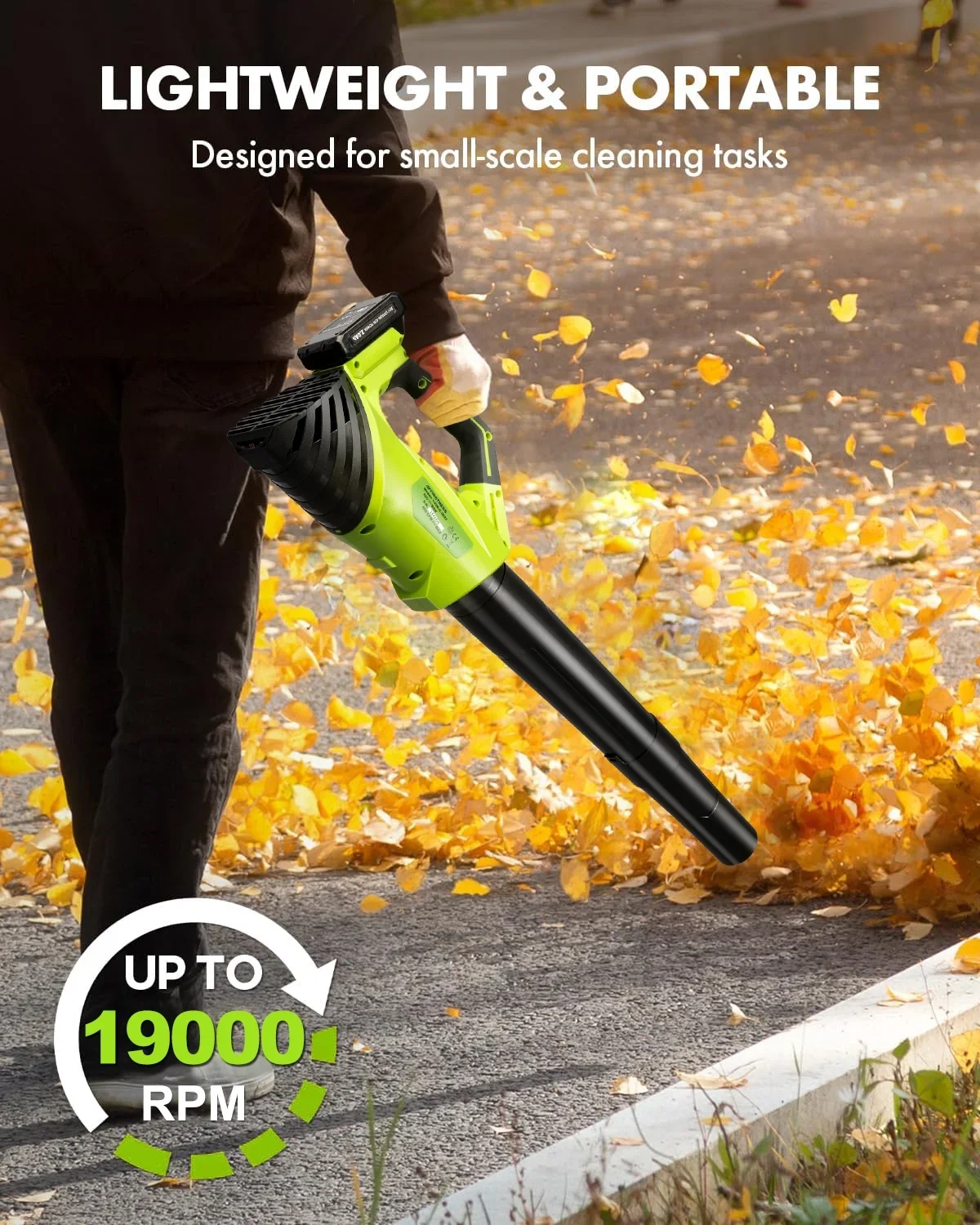 Firstness Cordless Leaf Blower, 20V Leaf Blower with 2 Batteries & Charger, Up to 450CFM/145MPH, 2 Variable Speed, Lightweight for Blowing Leaves 1984