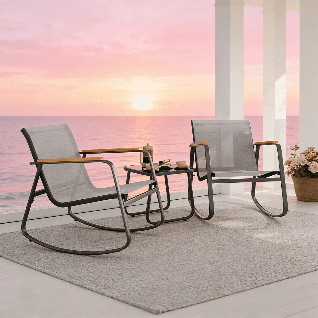 Asofer 3 Pieces Patio Chairs,Outdoor Bistro Set,Patio Furniture with 2 Outdoor Rocking Chairs and 1 Glass Coffee Table for Poolside,Porch,Balcony 7199