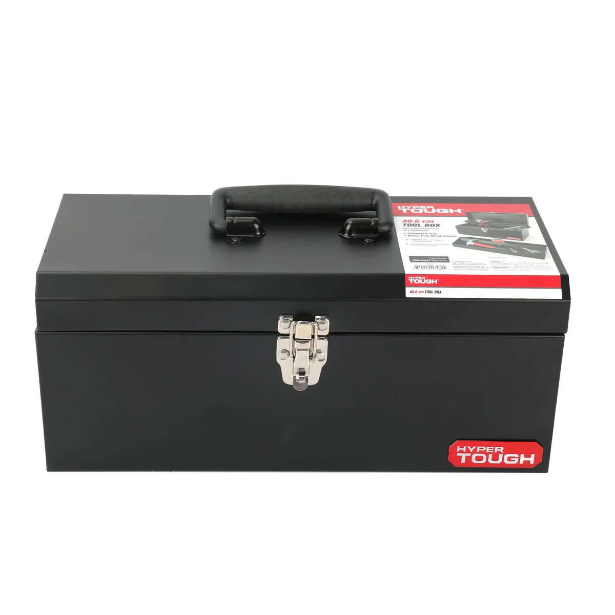 Hyper Tough 16-inch Black Metal Tool Box with Removable Tool Tray 6958