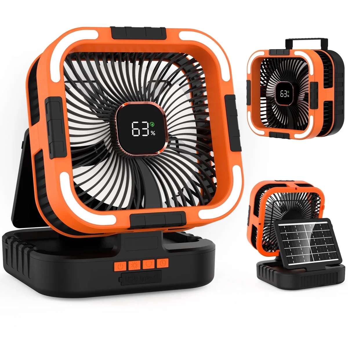 RUNACC Solar Fan, 10000mAh Rechargeable Camping Fan Battery Portable Fans with LED Light, 6 Speeds Powerful Wind and 6H Timer Oscillating Tent Fan for P 0930