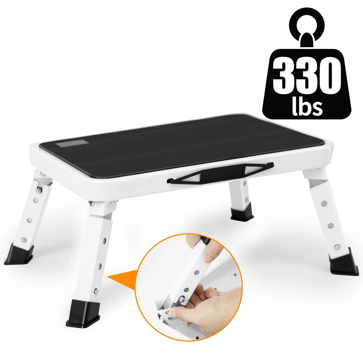 Meromore Folding Step Stool, Height-Adjustable Step Stool with Non-Slip Platform, Step Ladder for Adults in Kitchen, Home, 330 Lbs Capacity 7933