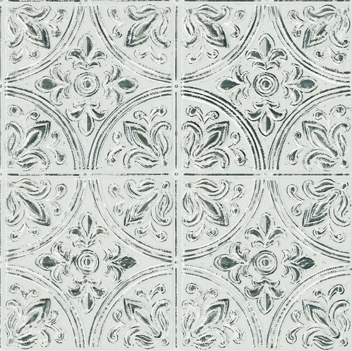InHome White Chelsea Antique Peel & Stick Tin Tiles Backsplash Decals 8354