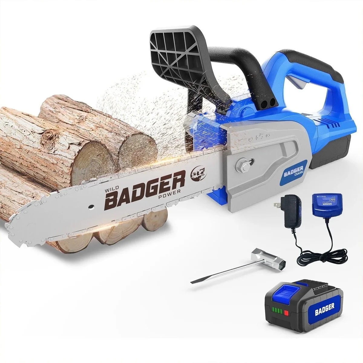 WILD BADGER POWER Electric Cutting Chainsaw Cordless 20V 12" Brushless, 4.0 Ah Battery and Charger 5137