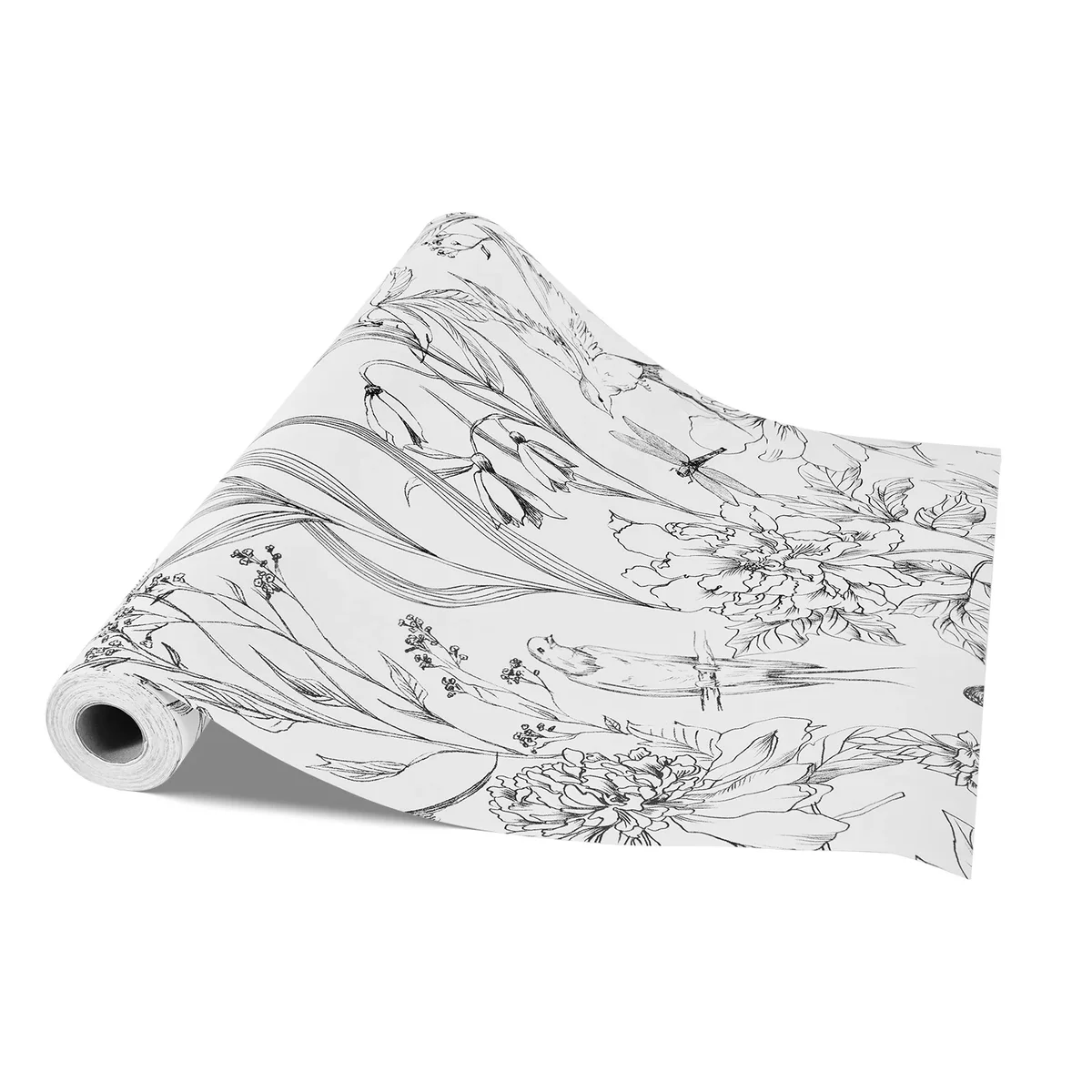 KFFKFF Peel and Stick Wallpaper, 17.7 x 393.7 inch Contact Paper with White Line Art Botanical Floral Design, Waterproof and Self-Adhesive Vinyl  4216