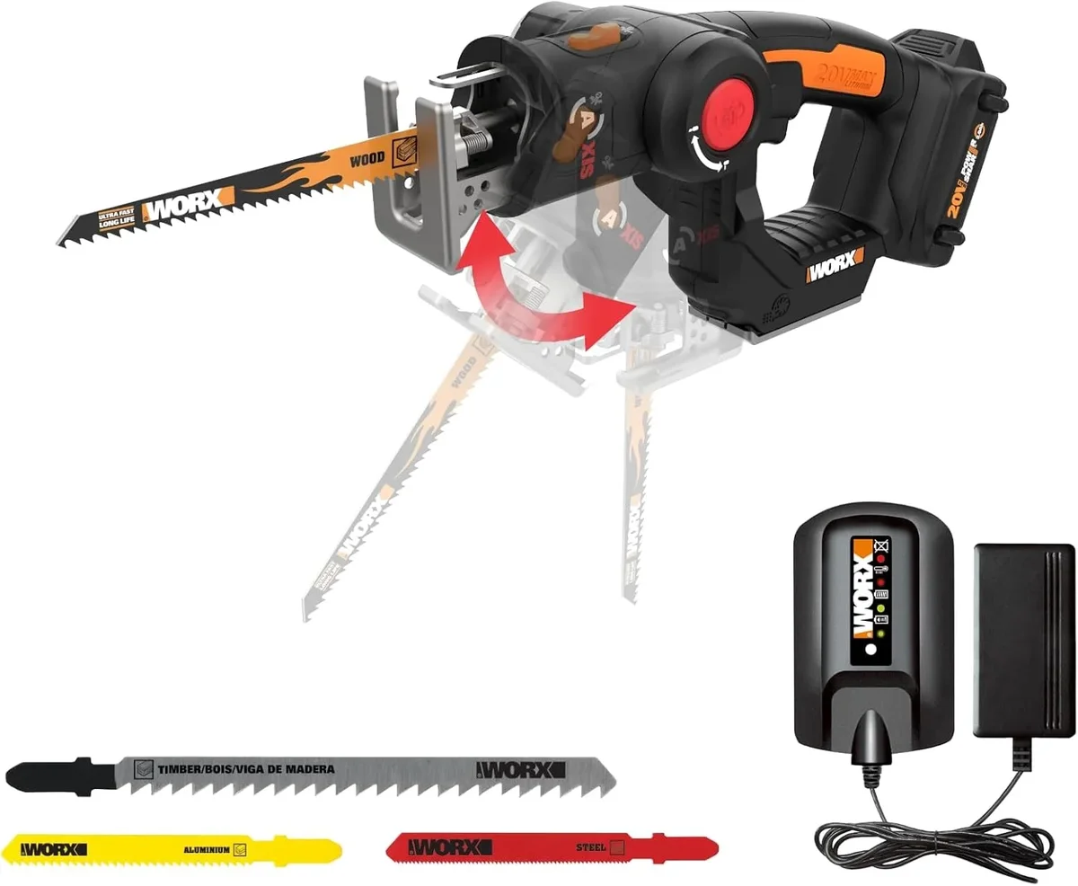 Worx WX550L 20V Power Share Axis Cordless Reciprocating & Jig Saw (Battery & Charger Included) 1040
